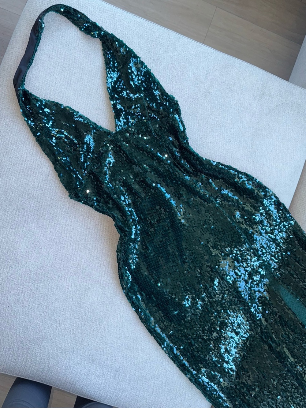 ZARA Emerald Green Sequin Halter Dress